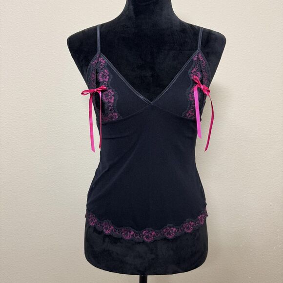 Vintage Victorias Secret Shirt Womens Medium Black Lace Cami Top Sexy Y2K - Picture 1 of 13